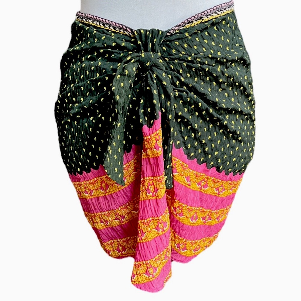 Zara Green with Pink & Yellow Patterned Mini Skirt